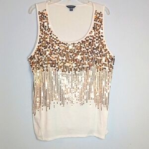 George Cream Sequin Sleeveless Tank Top